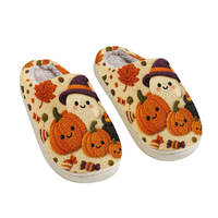 Chaussons pour femmes style broderie citrouille fantôme d'Halloween, semelle souple, confortables et chauds pour l'intérieur en hiver