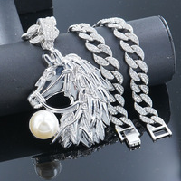Grand pendentif cheval glacé, chaîne cubaine hip-hop pour femmes et hommes