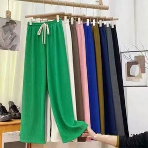 I-0288 Women <b>Boot</b> Cut Loose Formal <b>Pant</b> Elastic Straight Trousers Drawstring High Waist Solid Color Long Waterproof Eco-Friendly - Product Image 6