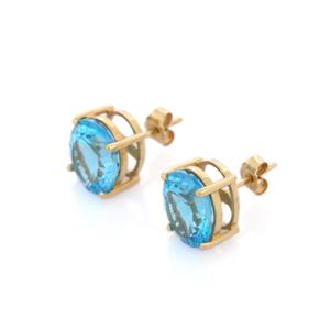 Handmade Natural <b>Blue</b> <b>Topaz</b> Gemstone <b>Earrings</b> 10K Solid Yellow Gold Solitaire Studs Trending Wedding Fine Jewelry Oval Shape - Product Image 2