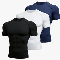 T-shirt uni pour homme, manches courtes, décontracté, compression, sport, col rond, course à pied, fitness, entraînement, vente en gros