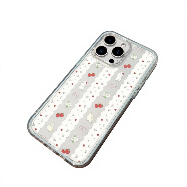 For 14/15/16 Korean-style Instagram-style Striped Little Rabbit Strawberry Girly Heart Two-in-One Soft-edge Hard Phone Case