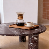 Table basse en marbre Rosa Levanto sur mesure pour salon, mobilier de luxe nordique, bureau en pierre, tables basses en marbre rouge violet foncé