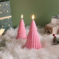Matti's 3D Echte Flamme Säulenkerze Rosa Baum mit Fernbedienung und Timer, Batteriebetriebene Weihnachtsbaum-LED-Kerze ohne Flamme