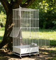 Cage à oiseaux modulaire DIY simple noir et blanc avec roulettes, grand espace intérieur, portes latérales, mangeoires et plateau en plastique moyen