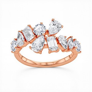 แหวนเพชรรูปลูกแพร์มรกตทรงกลมดีไซน์เนอร์สร้าง14KT เพชร VVS EF 925 10KT เงินสเตอริง18KT แหวนทอง - Product Image 1