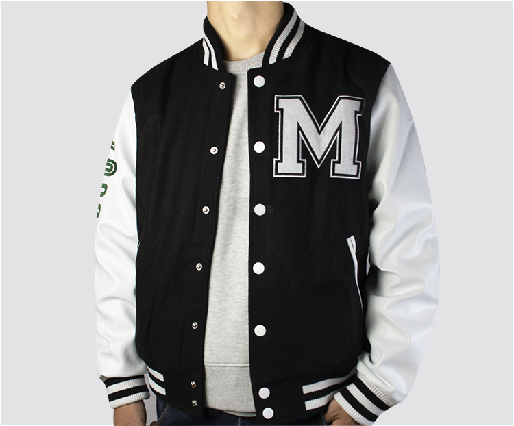 Leather Sleeve Baseball Varsity Jacket Baseball Letterman Varsity Bomber Jacket PU Baseball Varsity Jacket Men Casual Crocheted