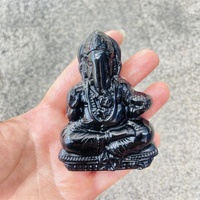 Offre Spéciale cristal naturel artisanat noir obsidienne sculpture éléphant Ganesha Statue pour cadeau