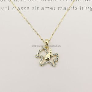 Romantic Necklace Chain 9k Real Gold Zircon Stone Pendent Necklace 9k Pure Gold Horse Wings Necklace Women Jewelry Wholesale - Product Image 2