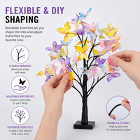 Lampe de table en forme d'arbre à fleurs de papillon, 24 LED, alimentée par USB, lampe d'arbre à fleurs artificielles