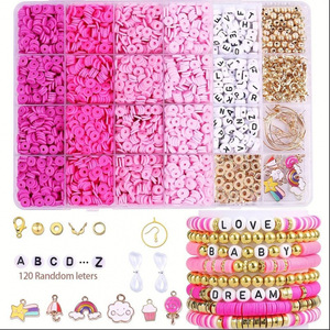 Pink Diy Jewelry Kit Polymer Clay Beads Bracelet Making <b>Set</b> For <b>Kids</b> 7-12 Years Old Craft Toy With Charms And <b>Tools</b> - Product Image 3