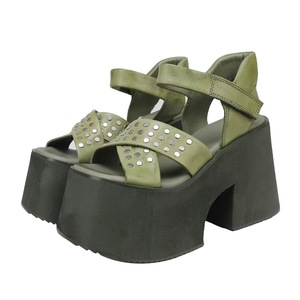 2025 Summer Women's High Top Open Toe Pure Cowhide <b>Sandals</b> Hard-Wearing Anti-Slip Elevated Thick-Soled Roman Heeled <b>Sandals</b> - Product Image 1