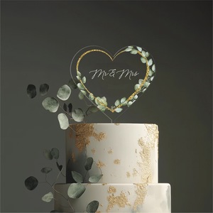 Adorno para Pastel de Acrílico Transparente con Forma de Corazón Redondo, con Flores y Hojas, para Cumpleaños, Día del Padre, Graduación, al por Mayor - Product Image 5