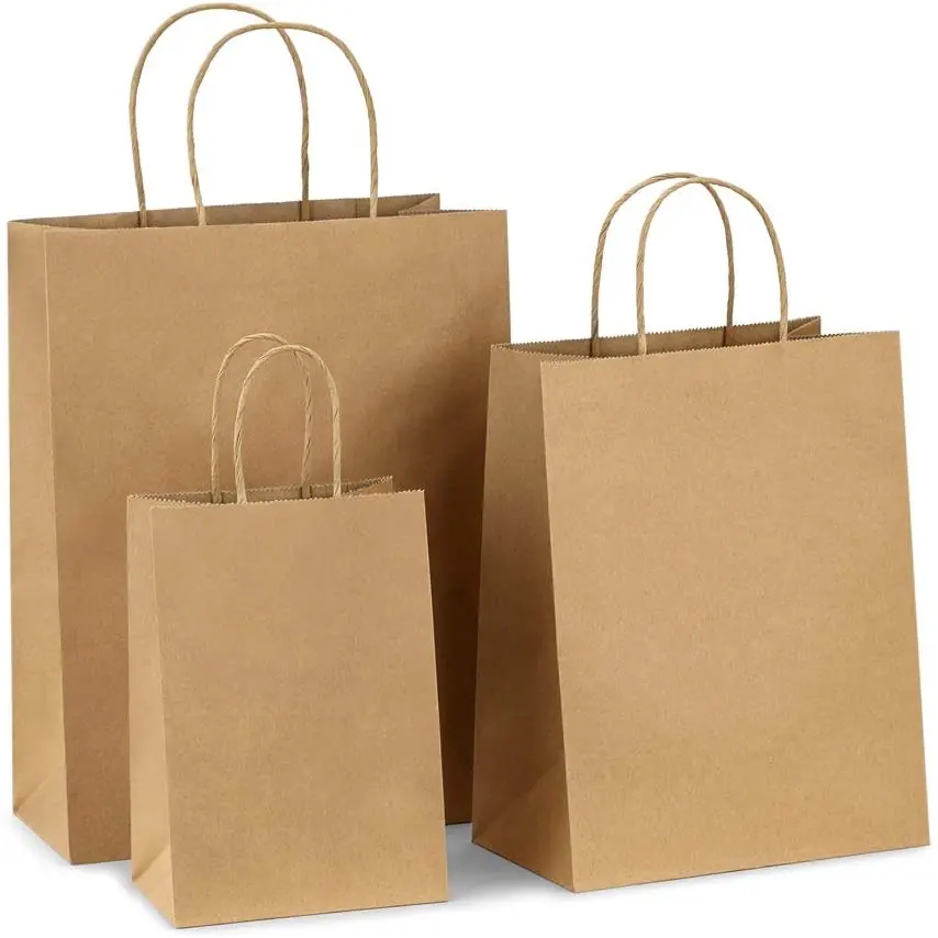 Resealable Kraft Paper Shopping Bag Gift Bag Stand Up Kraft Paper Food Packaging Bag With Handle