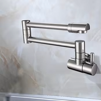 Robinet de cuisine mural moderne en acier inoxydable, pliable et extensible, avec bras articulé, double poignée, eau chaude et froide, pour usage hôtelier, en céramique