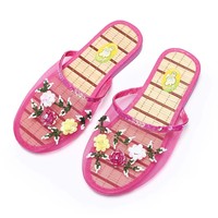 Chaussons d'été pour femmes de style chinois, en EVA brodé, à bout fermé, avec motif floral créatif, en maille respirante, à enfiler, à talons ouverts, rafraîchissants pour la maison