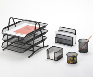 Metal Desk <b>Organizer</b> Office Desk Set Desktop Accessories Includes <b>File</b> Paper Tray Mail Letter <b>Organizer</b> Pen Cup - Product Image 3