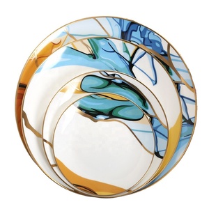Wholesale Nordic Restaurant Ceramic Serving Dish Dinner Plate Gold Rim Porcelain Plates Sets <b>Dinnerware</b> Dishes <b>Dinnerware</b> Sets - Product Image 1