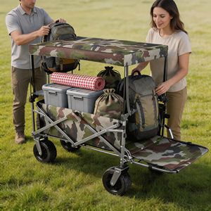 Outdoor Camping <b>Car</b> Sunshade Rainproof Canopy <b>Table</b> Board Folding Handcart Small Trolley Picnic Stall Cart Off-road Wheels - Product Image 1