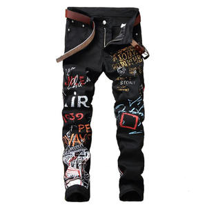 Jeans de Moda Urbana para <span class=keywords><strong>Hombre</strong></span>, Color Negro y Blanco, Diseño Personalizado, Jeans Estampados, Pantalones Punk, Jeans Ajustados de Hip Hop - Product Image 2