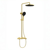 Ensemble de douche minimaliste européen en laiton massif, or brossé, cascade, 3 fonctions, pour salle de bain, système de douche en céramique, usage hôtelier