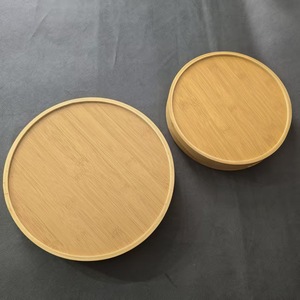 Bamboo Round <b>Tea</b> <b>Tray</b> With Double Handles Natural Color 40x40x5 Cm For Home Use Serving <b>Trays</b> - Product Image 2