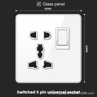 Interrupteur mural en verre trempé blanc et prises 5 broches, prise électrique britannique 13A, prise universelle 86 avec double port USB