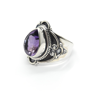 925 Sterling Silver Amethyst Statement Ring Handmade Vintage Gothic Cocktail Jewelry Purple Gemstone Ring - Product Image 1