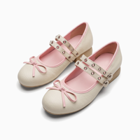 Chaussures Mary Jane pour femmes, bout rond, talon épais, en PU, double bride, nœud, logo personnalisé, faible MOQ, vente en gros pour usage décontracté – Fabrication OEM/ODM