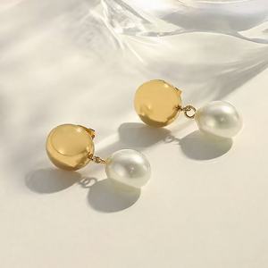 ต่างหูห่วงมุกชุบทอง 18k ดีไซน์ทันสมัย ชุดเครื่องประดับแฟชั่น ขายส่ง เครื่องประดับสั่งทำ สแตนเลส สำหรับงานเลี้ยง - Product Image 3