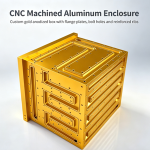 Caja de aluminio anodizado dorado personalizada para equipos, caja cuadrada fresada con precisión CNC, con bordes con brida y ranura interna - Product Image 1