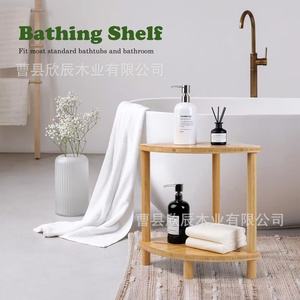 Tabouret de salle de bain triangulaire en bambou Xinchen 14,5x12x13,25 pouces, repose-pieds d'angle pour douche avec pieds antidérapants et coins arrondis - Product Image 4