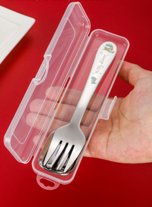 DFF0311 Travel Portable Cartoon Stainless Steel SUS 304 Kids Fork Spoon Set with Portable PP Plastic <b>Box</b> - Product Image 3