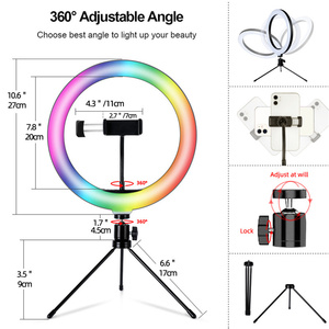 Anillo de Luz LED RGB Portátil de 10 Pulgadas con Iluminación de 360 Grados °   Luz de Relleno Ajustable con 10 Niveles de Intensidad y 3 Temperaturas de Color <span class=keywords><strong>para</strong></span> Fotografía - Product Image 4