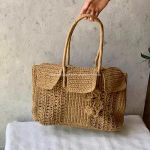 Grand sac à main en raphia 100% naturel, sac fourre-tout pour femme pour la plage et les voyages - Product Image 5