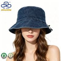 Chapeau Bob en Jean Délavé Rétro de Qualité Supérieure, Couleur Unie, Personnalisable avec Étiquette, avec Cordon de Serrage, pour Hommes et Femmes, Style Décontracté Streetwear, OEM ODM