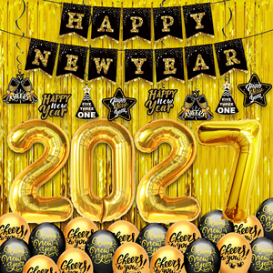 Decorazioni per Festa <span class=keywords><strong>di</strong></span> <span class=keywords><strong>Capodanno</strong></span> 2027, Striscione Oro Rosa e Nero 'Felice Anno Nuovo', <span class=keywords><strong>Stelle</strong></span> 4D, Foil, Lattice, Sfondo in Tessuto, Tenda, Kit in Plastica - Product Image 4