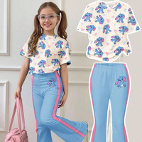 Ensemble 2 pièces pour filles, t-shirt à manches courtes à imprimé floral rose, pantalon évasé, tenue d'été décontractée pour enfants, en coton
