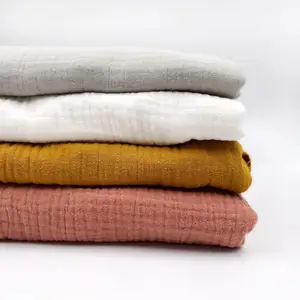 Wholesale sleepwear pajama swaddle wrinkle crinkle blanket soild 3 three layers crepe muslin 100% cotton gauze fabric for baby