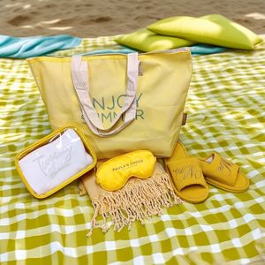 Beach 22 pulgadas Oxford Grocery Tote Bolsas de lona con malla amarilla Mujeres Mini 8 pulgadas Bolsas de maquillaje de PVC impermeables Ecológico - Product Image 4