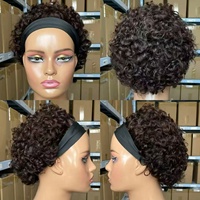 Perruque courte bouclée 12A avec bandeau, cheveux vierges brésiliens, sans colle, fournisseur de perruques courtes bouclées en cheveux humains