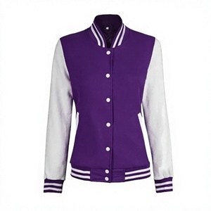 Veste universitaire pour femme, violette et blanche, col rond, manches longues, respirante, coupe-vent, écologique, hiver - Product Image 1