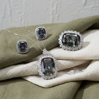 Ensemble de bijoux plaqué or en cuivre vintage avec zircon, collier, boucles d'oreilles et bague, vente en gros d'usine, pour mariage, fiançailles, anniversaire, fête