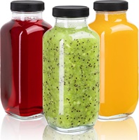 Bouteille en verre réutilisable transparente de 480 ml, forme carrée, pour jus ou lait, avec couvercle noir