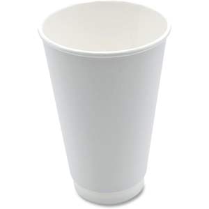 Gobelets en papier jetables à double paroi blancs Boardwalk 16 oz, 500/carton, pour café chaud, style à paroi ondulée, matériau kraft PE - Product Image 1