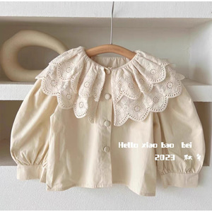 Girls Lace Collar Blouse Off White Cotton Poplin Spring 2024 Fashion Top - Product Image 2