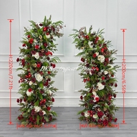 Dekorasi Bunga Natal Terbaru 2027 Hijau Merah 6+7ft Lengkungan Bunga Tanduk Buatan untuk Dekorasi Pesta Pernikahan