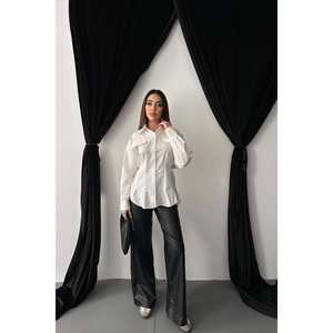 Chemise Boyfriend Blanche Femme en Popeline à Nouer et à Boutons Style Quotidien - Product Image 6