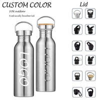 Botol Minum Tumbler Dinding Tunggal Stainless Steel Mewah Ramah Lingkungan Grosir LOGO Personal Dengan Tutup Kayu Bambu