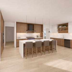 Ensemble d'armoires <span class=keywords><strong>de</strong></span> cuisine modulaires en bois <span class=keywords><strong>de</strong></span> noyer personnalisées <span class=keywords><strong>de</strong></span> qualité supérieure avec îlot en marbre pour appartement <span class=keywords><strong>de</strong></span> luxe - Product Image 2